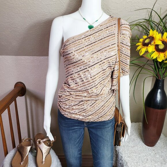 Bebe sequins detail one shoulder top - Picture 1 of 8